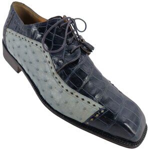 Vintage Mauri Exotic Alligator Ostrich Navy Blue Dress Shoes Mens 12 M Italy